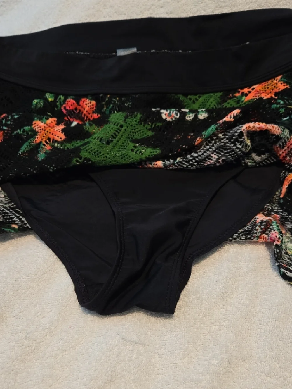 Women’s Black Floral Swim Skirt with Coral & Green Print